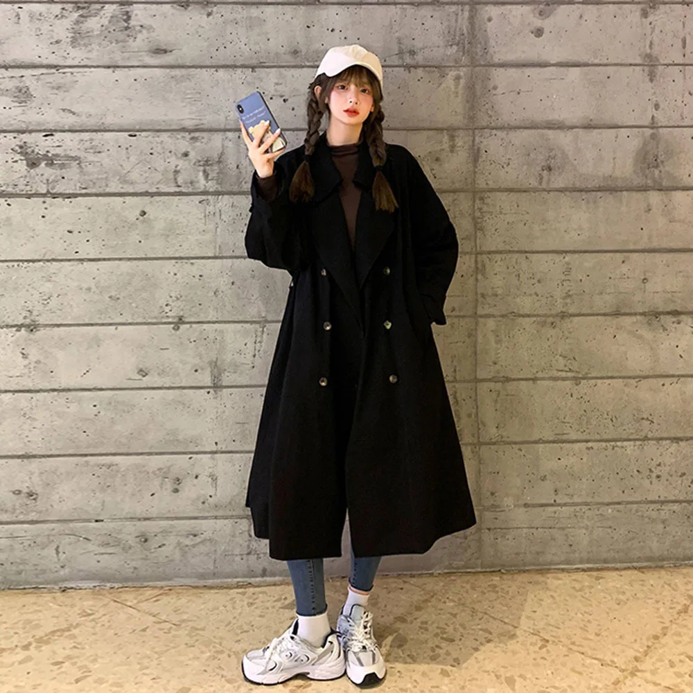 Korean version of the spring and autumn loose mid-length women's windbreaker double-breasted casual jacket large size Outerwear
Korean version of the spring and autumn loose mid-length women's windbreaker double-breasted casual jacket large size Outerwear