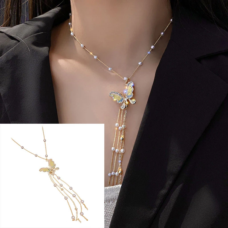 Women Crystal Necklace Sweet Korean Style Clavicle Chain Trendy Imitate Pearl Choker Earrings Long Tassel Butterfly Pendant
Women Crystal Necklace Sweet Korean Style Clavicle Chain Trendy Imitate Pearl Choker Earrings Long Tassel Butterfly Pendant