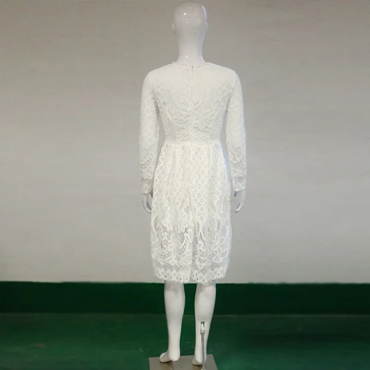 Europe and the United States in the Fall of New Women's Explosion round Neck Lace Long-Sleeved Dress Slim Medium-Length Dress 
Europe and the United States in the Fall of New Women's Explosion round Neck Lace Long-Sleeved Dress Slim Medium-Length Dress