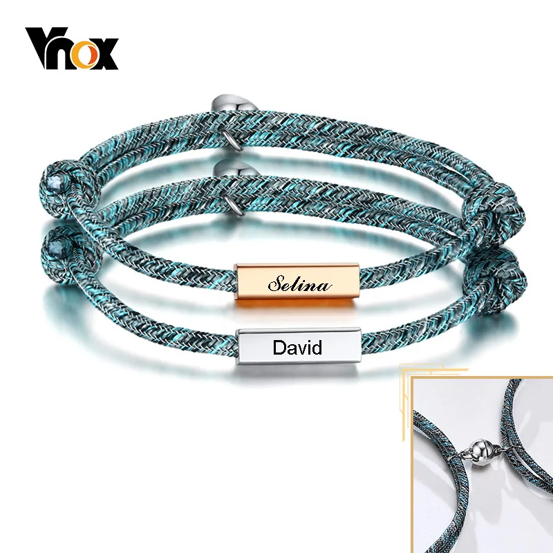 

Vnox Free Personalized Engrave 2Pcs Couple Bracelets for Women Men, Friendship Rope Braided Distance Attract Each Other Jewelry