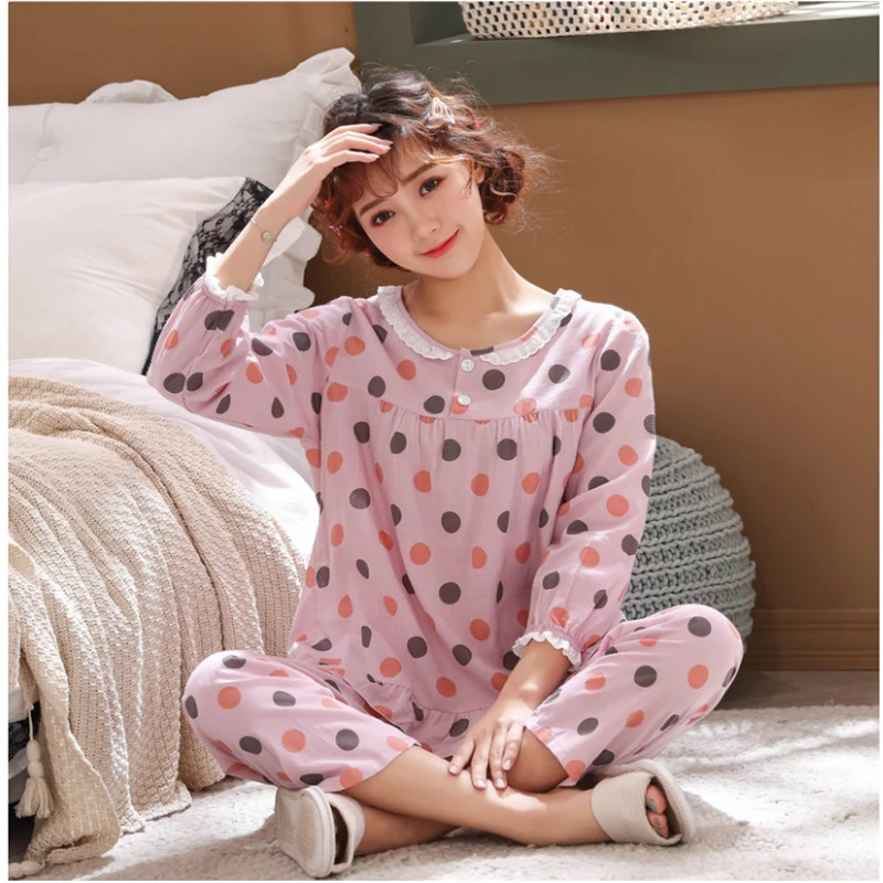 Women's pajamas cartoon spring and autumn cotton sweet home service Japanese lace pijama can be worn outside suit summer
Women's pajamas cartoon spring and autumn cotton sweet home service Japanese lace pijama can be worn outside suit summer