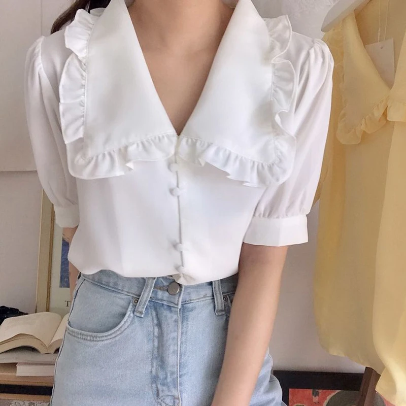 ZAWAHIKI Korean Peter Pan Collar Solid Kawaii Cute Ropa Mujer 2021 Spring Three Quarter Sleeve Single Breasted Loose Woman Tops
ZAWAHIKI Korean Peter Pan Collar Solid Kawaii Cute Ropa Mujer 2021 Spring Three Quarter Sleeve Single Breasted Loose Woman Tops