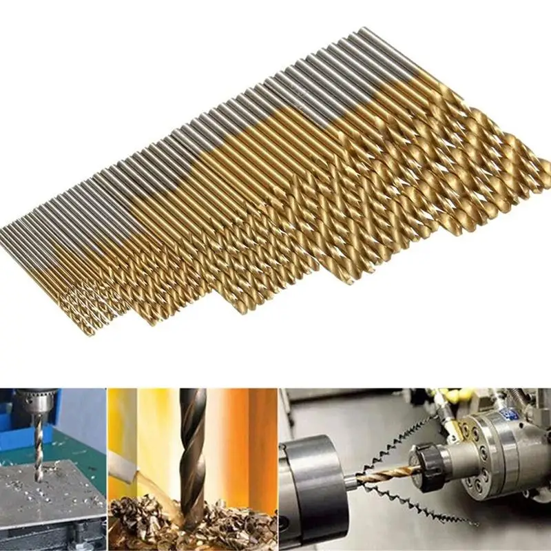 

Спиральное сверло с титановым покрытием для деревообработки, пластика и алюминия, 100 шт., 1/1, 5/2, 0/2, 5/3 мм, набор сверл из быстрорежущей стали