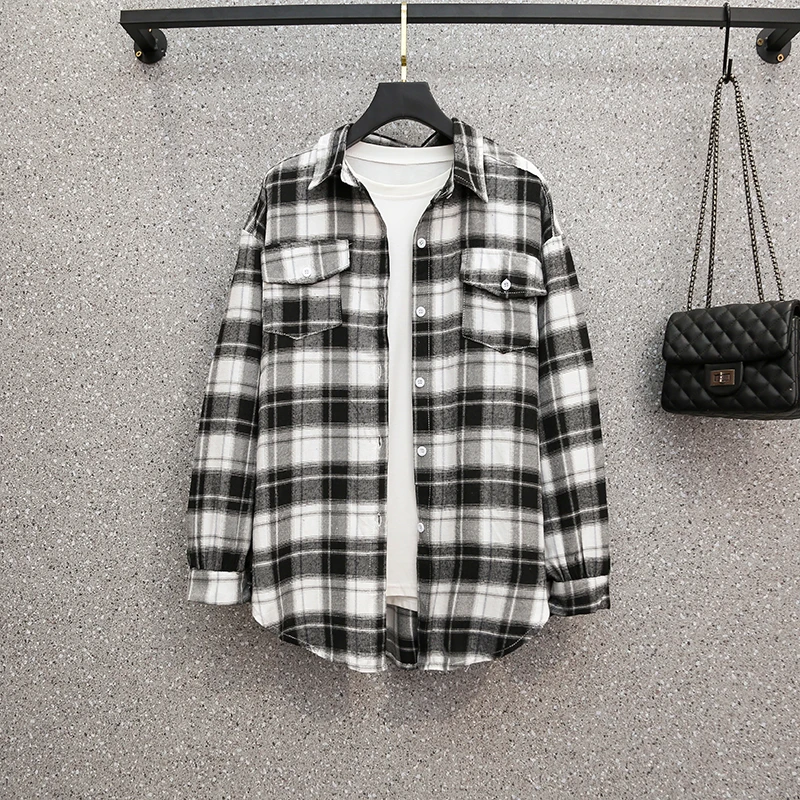 Черно-белая клетчатая рубашка с длинным рукавом Женская Осенняя блузка оверсайз в новом стиле в гонконгском стиле свободная ленивая рубашк... 
Черно-белая клетчатая рубашка с длинным рукавом Женская Осенняя блузка оверсайз в новом стиле в гонконгском стиле свободная ленивая рубашк...