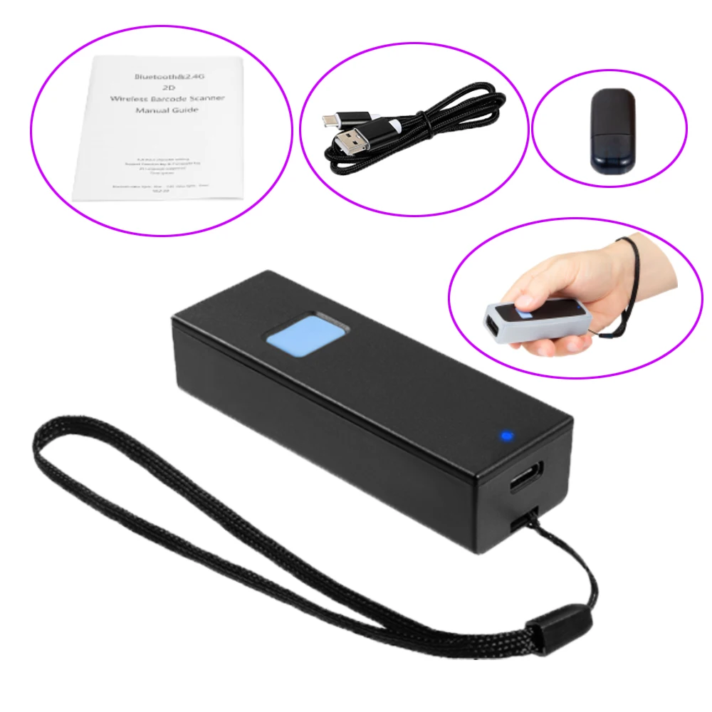 

EV-DM2 Mini Size Protable Barcode Scanner USB 2.4GHz Bluetooth Transmission Mode 1D & 2D Barcode Scanners wireless QR Reader