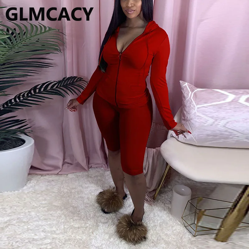 Women Two Piece Chic Tracksuits Casual Solid Zip Up Hoodies and Skinny Shorts Set Classy Streetwear 
Women Two Piece Chic Tracksuits Casual Solid Zip Up Hoodies and Skinny Shorts Set Classy Streetwear