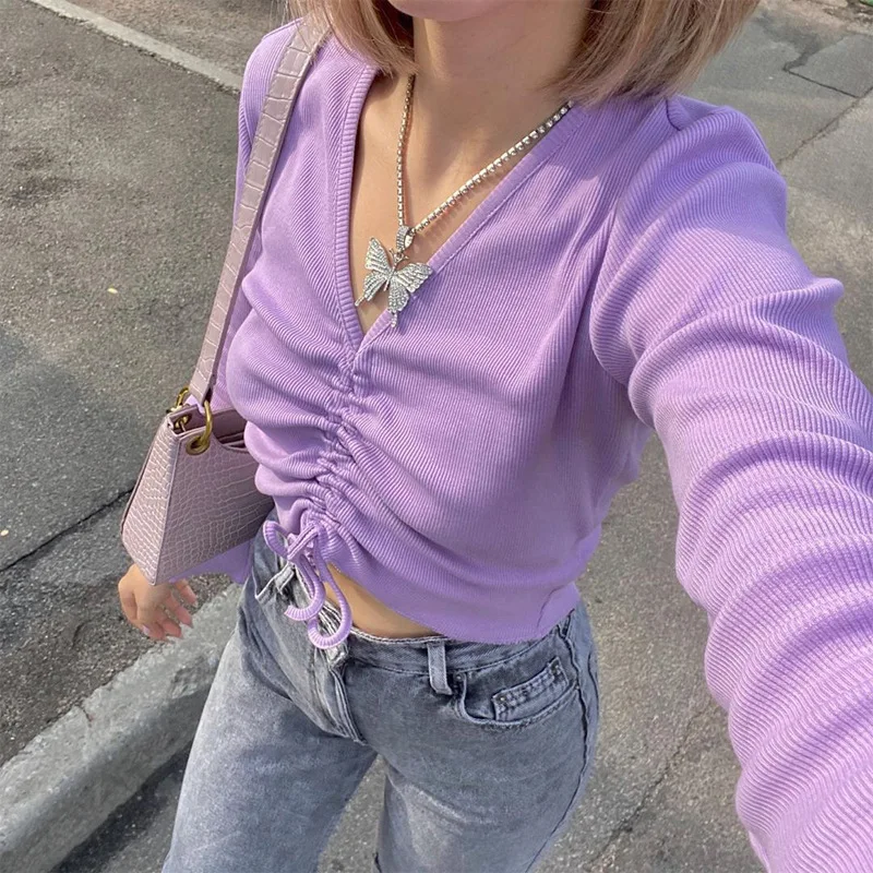 Street Style Women's Clothing Women's Autumn Drawstring Slim-fit V-neck Long-sleeved Lace-up Folds and Slimming All-match Blouse
Street Style Women's Clothing Women's Autumn Drawstring Slim-fit V-neck Long-sleeved Lace-up Folds and Slimming All-match Blouse