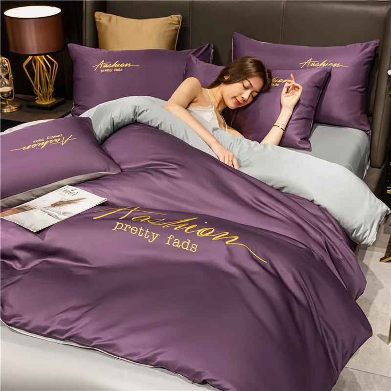 Luxury Purple Bedding Set European embroidered Letter Double-Sided High-End Solid Color Home Textile Sheet King Queen Size 4Pcs
Luxury Purple Bedding Set European embroidered Letter Double-Sided High-End Solid Color Home Textile Sheet King Queen Size 4Pcs