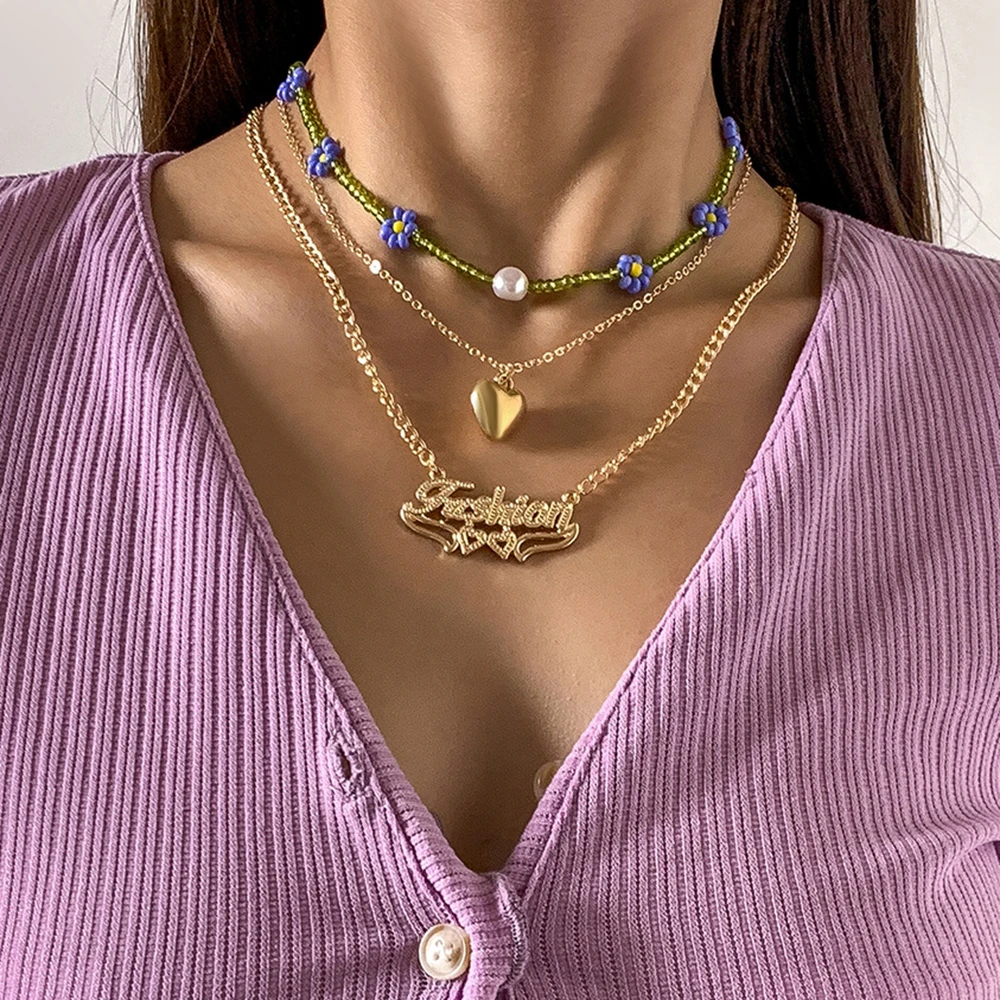 Trend Gold Layered Heart Pendant Necklace for Women Bead Daisy Choker Fashion Letter Necklace Female Neck Jewelry
Trend Gold Layered Heart Pendant Necklace for Women Bead Daisy Choker Fashion Letter Necklace Female Neck Jewelry
