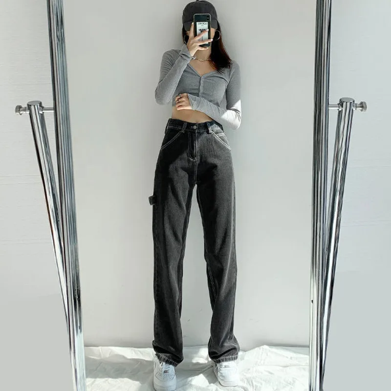 YIKUO Autumn And Winter Vintage Do Old Streetwear Skater Style Loose Straight Jeans High Waist Baggy Wide Leg Women Jeans
YIKUO Autumn And Winter Vintage Do Old Streetwear Skater Style Loose Straight Jeans High Waist Baggy Wide Leg Women Jeans
