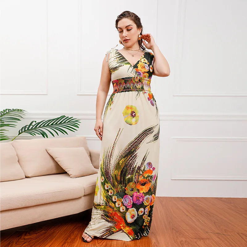 Bohemian Floral Women's Dress Plus Size High Waist V-Neck Floor Length Female Large Size Sleeveless Dress Elegant Sexy Vestidos
Bohemian Floral Women's Dress Plus Size High Waist V-Neck Floor Length Female Large Size Sleeveless Dress Elegant Sexy Vestidos