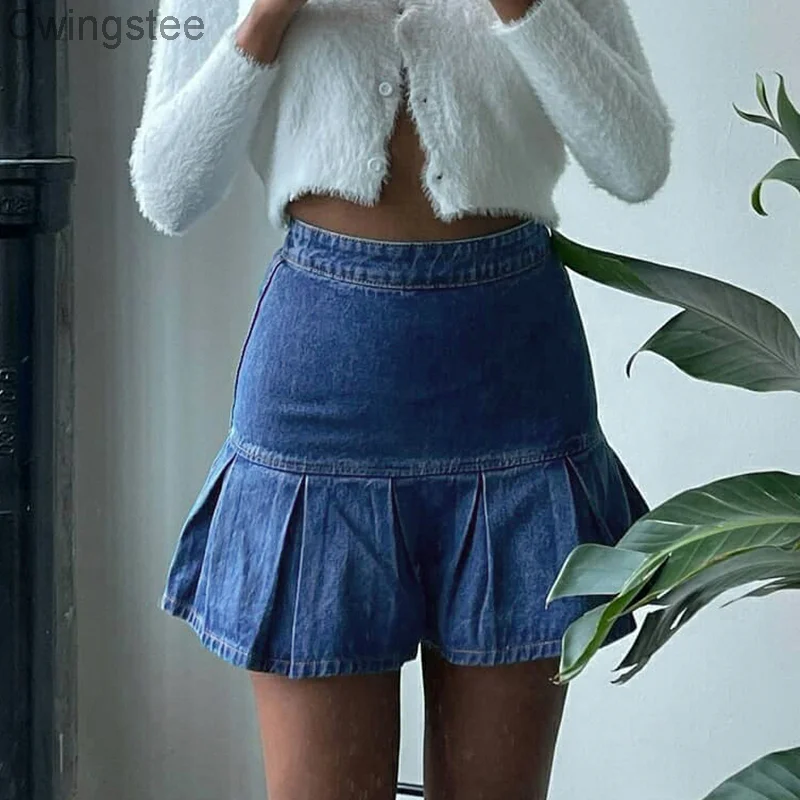 Повседневная винтажная плиссированная джинсовая юбка, женская уличная одежда, корейская модная летняя мини-юбка с высокой талией, 2000s 
Повседневная винтажная плиссированная джинсовая юбка, женская уличная одежда, корейская модная летняя мини-юбка с высокой талией, 2000s