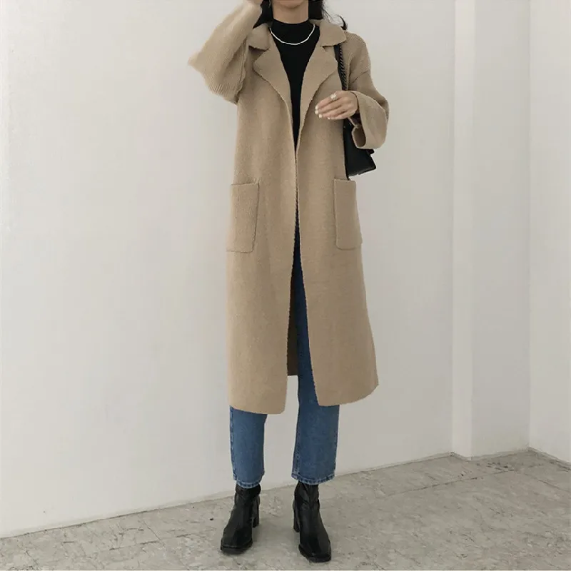 Women's Oversized Casual Knitting Cardigan Solid Notched Turn-down Collar Long Sleeves Sash Knitted Long Cardigans Winter 2021
Women's Oversized Casual Knitting Cardigan Solid Notched Turn-down Collar Long Sleeves Sash Knitted Long Cardigans Winter 2021