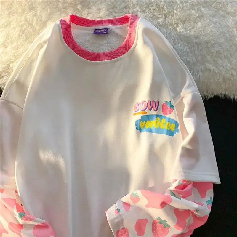 Cute Strawberry Pink Tops Patchwork Sleeve Sweatshirt Women Kawaii Teens Girls Clothes 2021 Autumn New Korean Fashion Streetwear
Cute Strawberry Pink Tops Patchwork Sleeve Sweatshirt Women Kawaii Teens Girls Clothes 2021 Autumn New Korean Fashion Streetwear