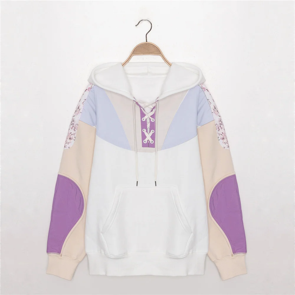 Women's Color Patchwork Hoodies Drawstring Design Stitching Floral Long-sleeved Loose Autumn Winter Casual Hooded Sweatshirt 
Women's Color Patchwork Hoodies Drawstring Design Stitching Floral Long-sleeved Loose Autumn Winter Casual Hooded Sweatshirt