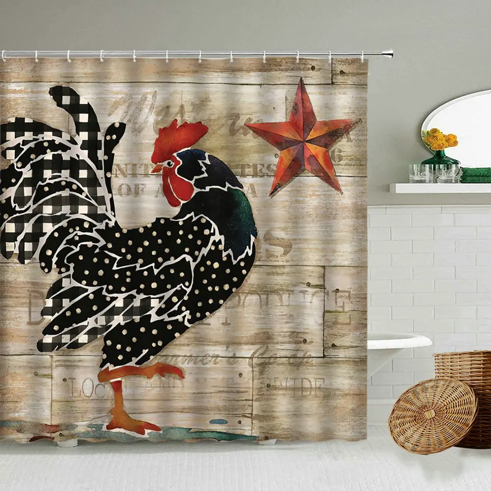 Farmhouse Rooster Animal Pattern Shower Curtain Wood Board Retro Style Bathroom Waterproof Polyester Curtains Home Decoration
Farmhouse Rooster Animal Pattern Shower Curtain Wood Board Retro Style Bathroom Waterproof Polyester Curtains Home Decoration