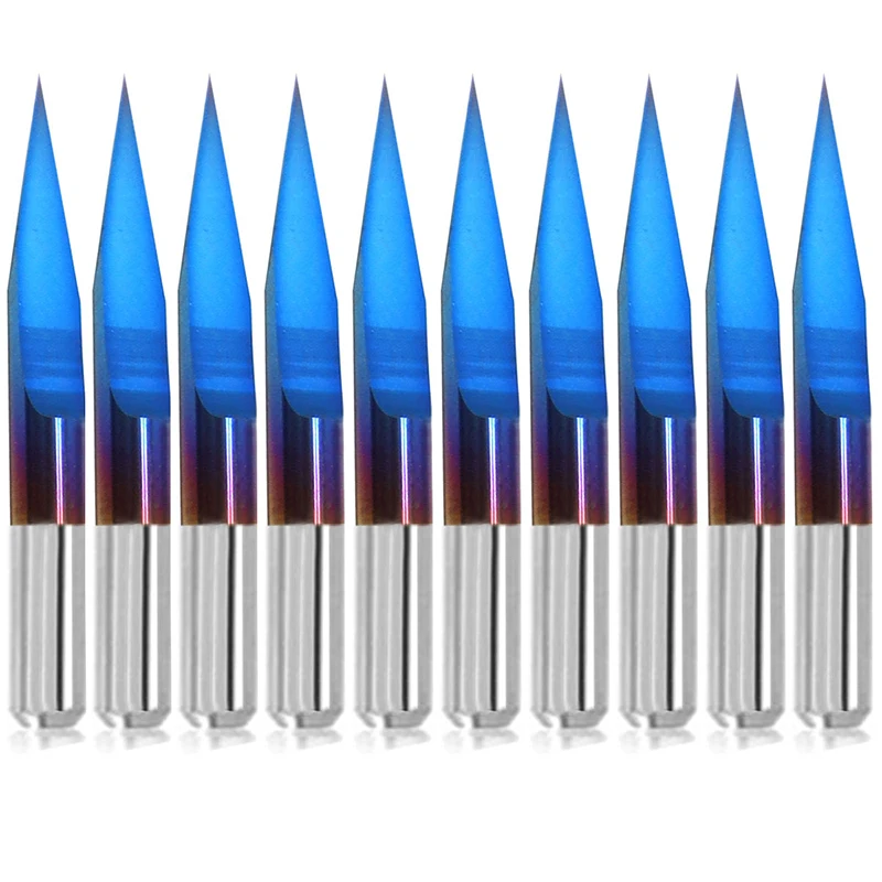 10pc 3.175mm Milling Cutter 10/15/20/25 Degree Flat Bottom PCB Engraving Bit Blue NANO Coated Carbide CNC Router Tool
10pc 3.175mm Milling Cutter 10/15/20/25 Degree Flat Bottom PCB Engraving Bit Blue NANO Coated Carbide CNC Router Tool