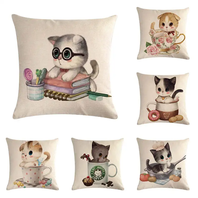 45*45cm Cartoon cute tea cup cat print Cushion Cover Linen Throw Pillow Car Home Decoration Decorative PillowcaseT425
45*45cm Cartoon cute tea cup cat print Cushion Cover Linen Throw Pillow Car Home Decoration Decorative PillowcaseT425