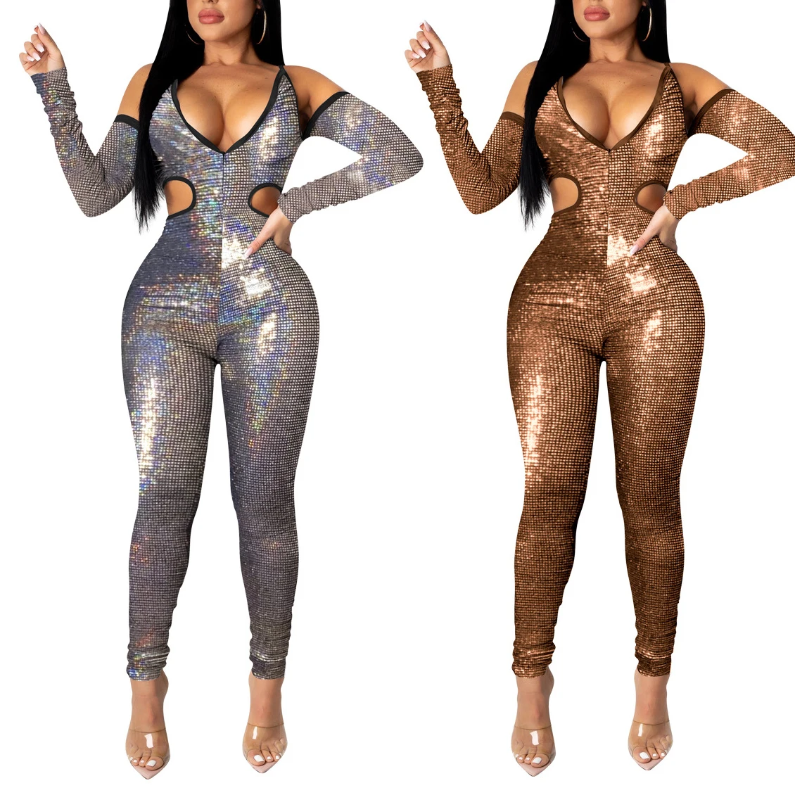 Hot Sale Sexy Skinny Zipper Shiny Jumpsuit Cross-Border Women'S Clothing V Neck Skinny Jumpsuit Casual Trousers
Hot Sale Sexy Skinny Zipper Shiny Jumpsuit Cross-Border Women'S Clothing V Neck Skinny Jumpsuit Casual Trousers