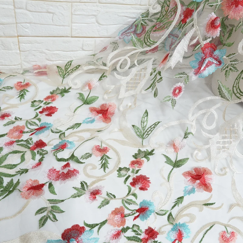 

Colorful Blossom flowers Applique overlay Embroidery Mesh Lace Fabric For Wedding Dress Bridal Gown Curtain Evening Dress