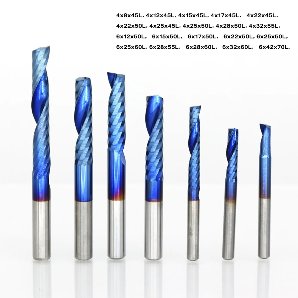 1Pcs 4/6mm Shank HSS End Mill Blue Coating CNC Router Bit Single Flute Milling Cutter Single Flute End Mill Milling Cutter
1Pcs 4/6mm Shank HSS End Mill Blue Coating CNC Router Bit Single Flute Milling Cutter Single Flute End Mill Milling Cutter
