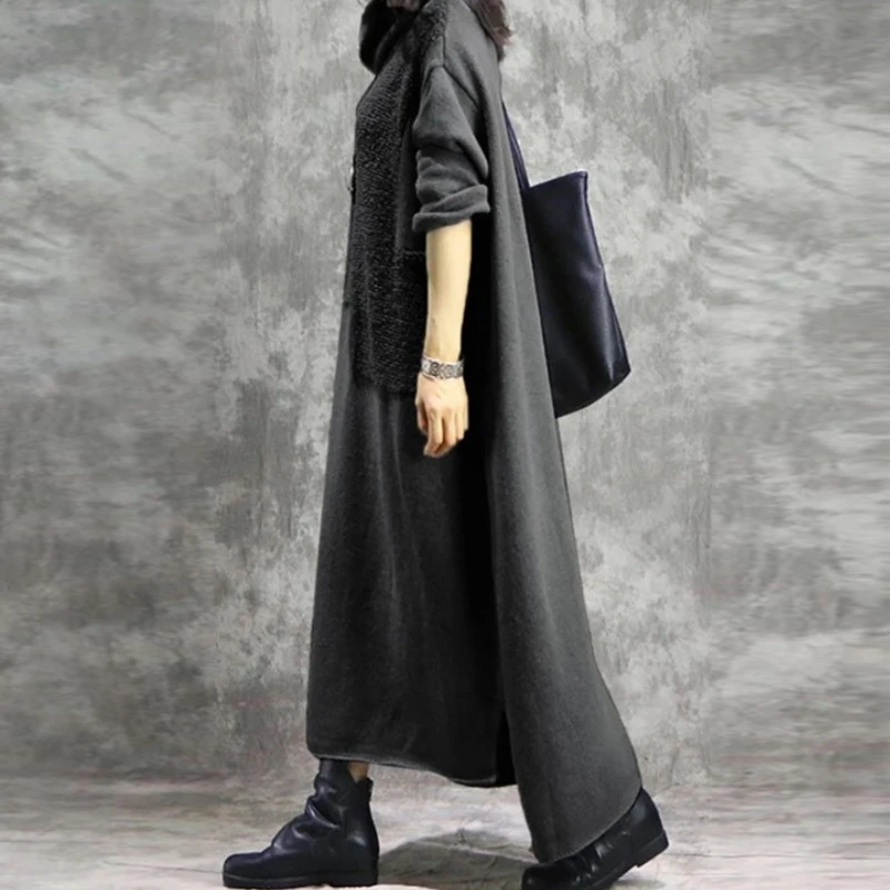 Vintage Woolen Patchwork Autumn Long Dress Winter Turtleneck Long Sleeve Irregular Party Dress Casual Women Loose Maxi Dress 4XL 
Vintage Woolen Patchwork Autumn Long Dress Winter Turtleneck Long Sleeve Irregular Party Dress Casual Women Loose Maxi Dress 4XL