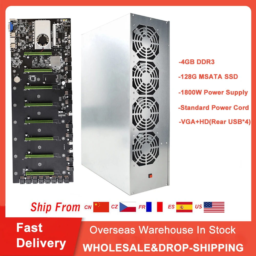 A Set Miner Case BTC-D37 Chassis with 4 Fans Motherboard 8 Slots 4GB DDR 128GB SSD 1800W PSU For Mining ETH ETC ZEC Ethereum Rig
A Set Miner Case BTC-D37 Chassis with 4 Fans Motherboard 8 Slots 4GB DDR 128GB SSD 1800W PSU For Mining ETH ETC ZEC Ethereum Rig