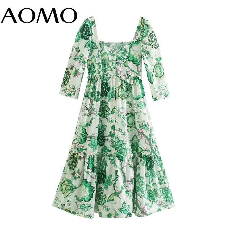 AOMO 2021 Autumn Fashion Women Green Floral Print Dress Puff Sleeve Ladies Midi Dress 2W195A
AOMO 2021 Autumn Fashion Women Green Floral Print Dress Puff Sleeve Ladies Midi Dress 2W195A