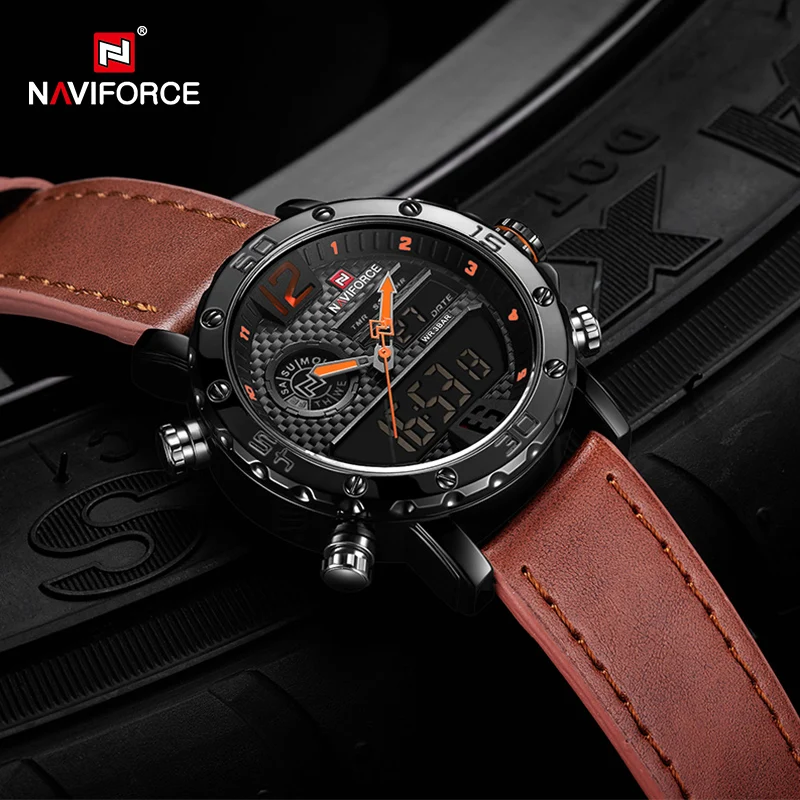 Часы наручные NAVIFORCE Мужские кварцевые модные деловые светодиодные цифровые