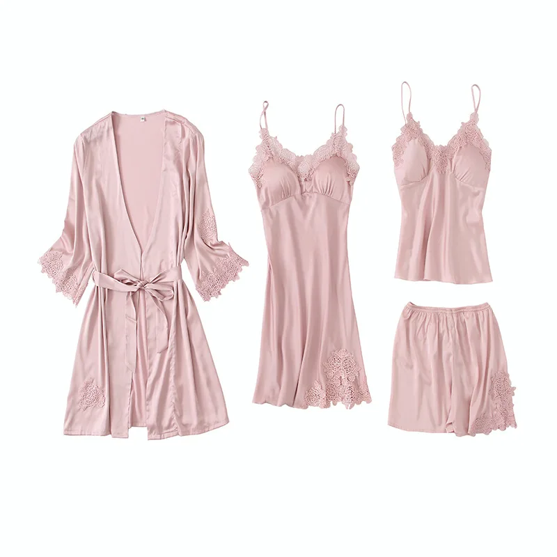 4PCS Pajamas Set Women Spring Summer Thin Sleepwear Nightwear Soft Silky Satin Intimate Lingerie Casual Loose Sexy Homewear Suit
4PCS Pajamas Set Women Spring Summer Thin Sleepwear Nightwear Soft Silky Satin Intimate Lingerie Casual Loose Sexy Homewear Suit