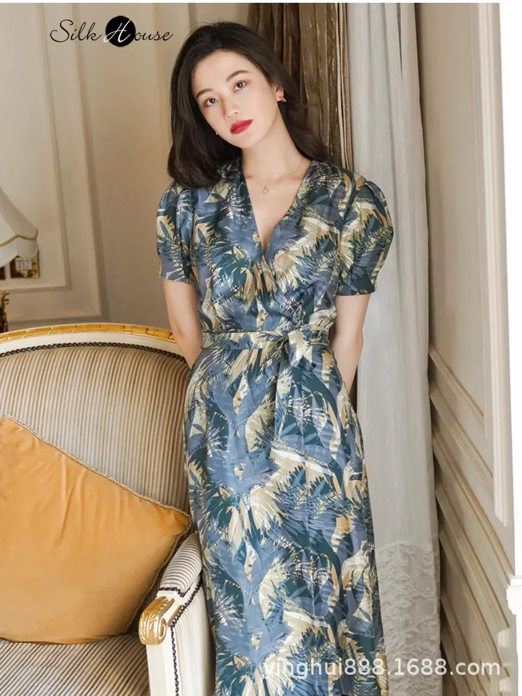 Leaf Silhouette Printed Crepe De Chine Silk Mulberry Silk Tea Break Long Dress Short Sleeve Women's Fashion Party Dress New
Leaf Silhouette Printed Crepe De Chine Silk Mulberry Silk Tea Break Long Dress Short Sleeve Women's Fashion Party Dress New