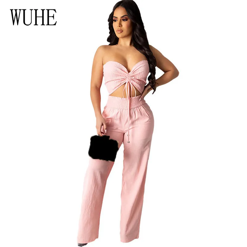 WUHE Nightclub Casual 2 Piece Sets Drawstring Lace Up Pleated Breast Wrap Top and Wide Leg Pants Party Women Summer Outfits
WUHE Nightclub Casual 2 Piece Sets Drawstring Lace Up Pleated Breast Wrap Top and Wide Leg Pants Party Women Summer Outfits