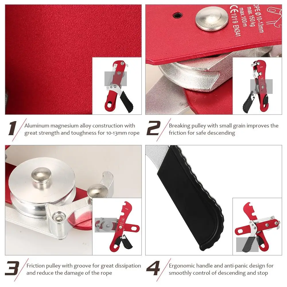 Professional Self Locking Hand Control Descender Safe Anti-dropping Protector Stop Descender Self-braking Rock Climbing Caving