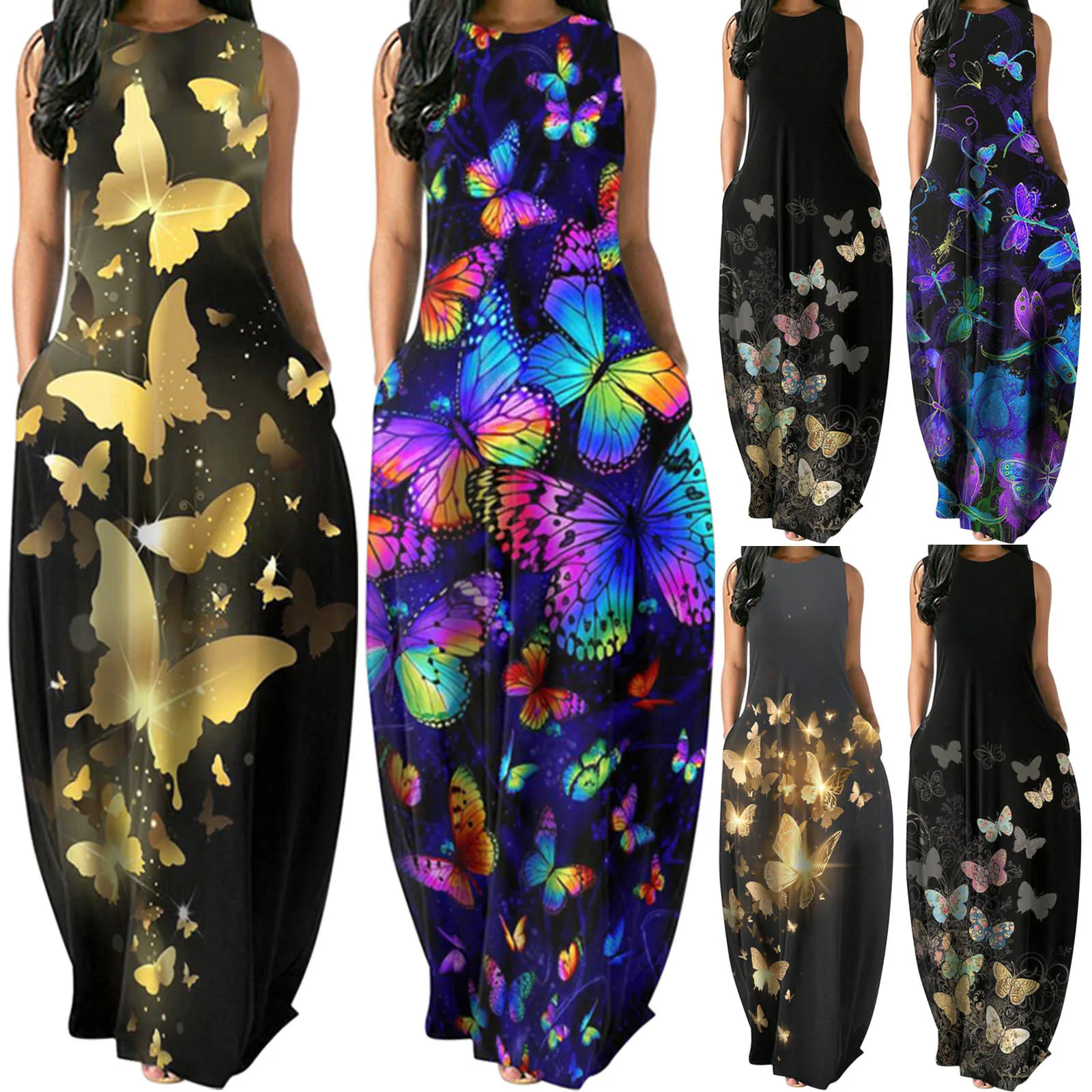 40# Butterfly Printed Maxi Dress Women Floral Printed Pullover Long Tank Dress O Neck Sleeveless Plus Size Robe Femme Vestidos
40# Butterfly Printed Maxi Dress Women Floral Printed Pullover Long Tank Dress O Neck Sleeveless Plus Size Robe Femme Vestidos
