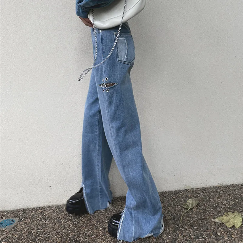 Y2K Hollow Out Jeans Fall For Women High Waist Denim Flare Pants Female Loose Ankle-length Split Trousers Blue Casual Wear P281
Y2K Hollow Out Jeans Fall For Women High Waist Denim Flare Pants Female Loose Ankle-length Split Trousers Blue Casual Wear P281