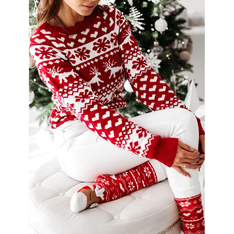Snowflake Print Christmas Sweater Pullover Tops Sweaters Knitted Tops Autumn Winter Warm Women Xmas O Neck Long Sleeve
Snowflake Print Christmas Sweater Pullover Tops Sweaters Knitted Tops Autumn Winter Warm Women Xmas O Neck Long Sleeve