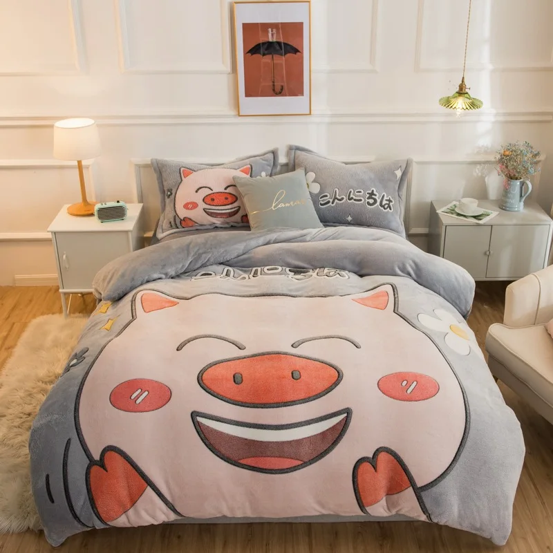 Smile Pig Velvet Thick Warmth Flannel 4PCS Simple Large Version Double-sided Snowflake Milk Velvet Comforter Bedding Sets
Smile Pig Velvet Thick Warmth Flannel 4PCS Simple Large Version Double-sided Snowflake Milk Velvet Comforter Bedding Sets