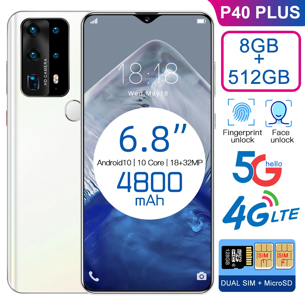 Global P40 Plus 6.8 Inch HD+ 8GB+512GB 1440*3040 Smartphone 4G 5G MTK6889 10 Core 18MP+32MP 4800MAH Android10 Face Finger ID
Global P40 Plus 6.8 Inch HD+ 8GB+512GB 1440*3040 Smartphone 4G 5G MTK6889 10 Core 18MP+32MP 4800MAH Android10 Face Finger ID
