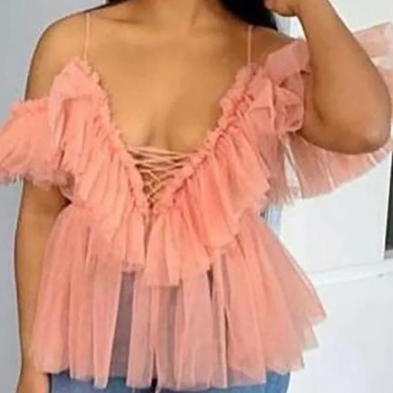 European and American women's spring and summer sexy mesh AliExpress fashion women's small sling tops short
European and American women's spring and summer sexy mesh AliExpress fashion women's small sling tops short