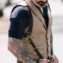 European Style PU Leather Suspender Mens Renaissance Harness Shoulder Belt Cosplay Sexy Punk Adjustable Strap Chest Costumes