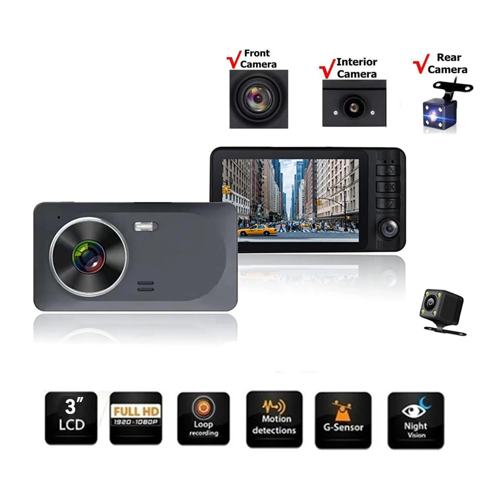 3.0" Full HD Car DVR 3 Cameras Lens Dash Cam Dual Lens Rearview Video Recorder Auto Registrator Motion Detector DVRs Dash Camera
3.0" Full HD Car DVR 3 Cameras Lens Dash Cam Dual Lens Rearview Video Recorder Auto Registrator Motion Detector DVRs Dash Camera