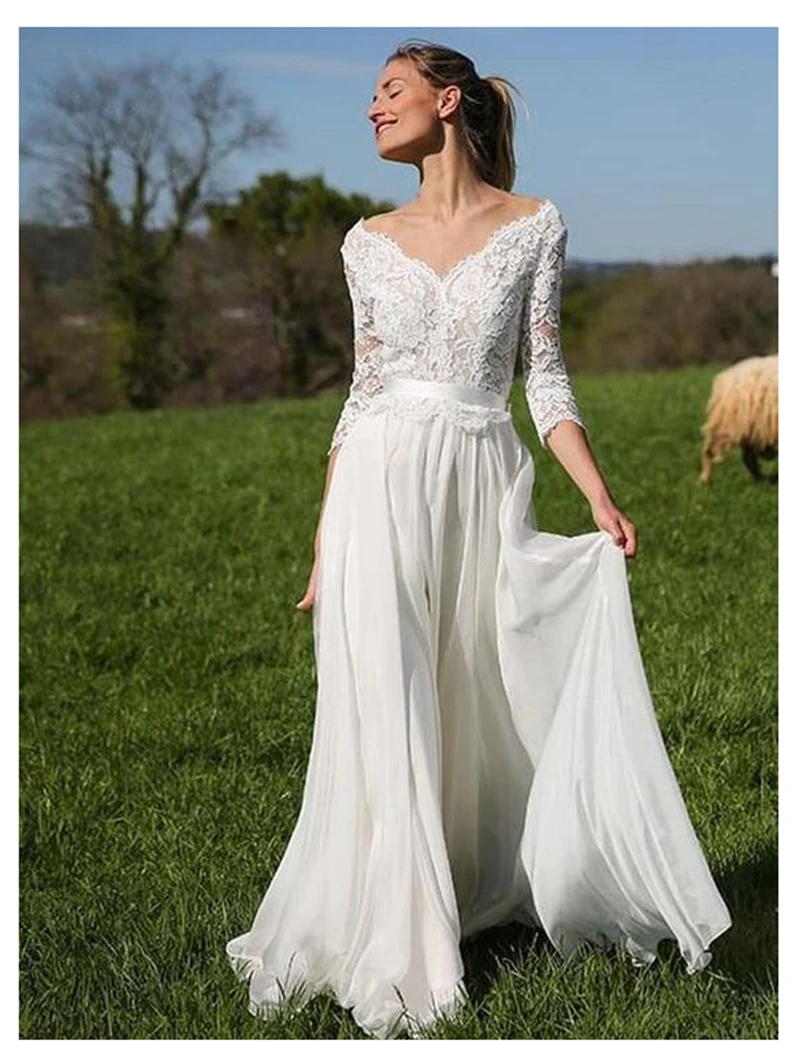 Женское свадебное платье с открытой спиной, элегантное кружевное платье в стиле бохо с полурукавами, лето 2021 
Женское свадебное платье с открытой спиной, элегантное кружевное платье в стиле бохо с полурукавами, лето 2021