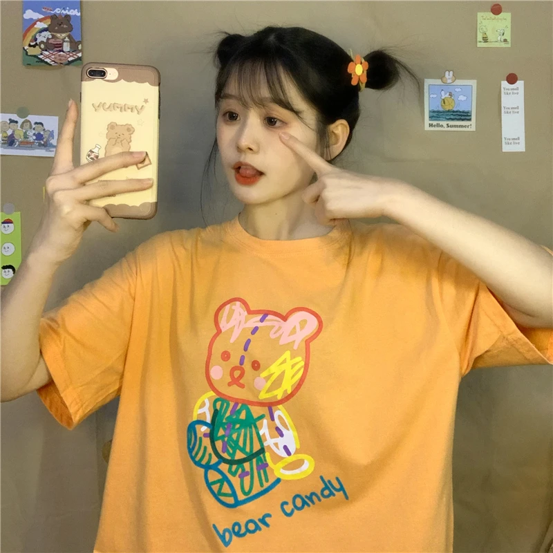 Kawaii Cartoon Color Bear Short Sleeve Clothes For Girls Kawaii Cartoon Graphics Tops Tshirt Sweet Girly Clothes Korean Fashion
Kawaii Cartoon Color Bear Short Sleeve Clothes For Girls Kawaii Cartoon Graphics Tops Tshirt Sweet Girly Clothes Korean Fashion
