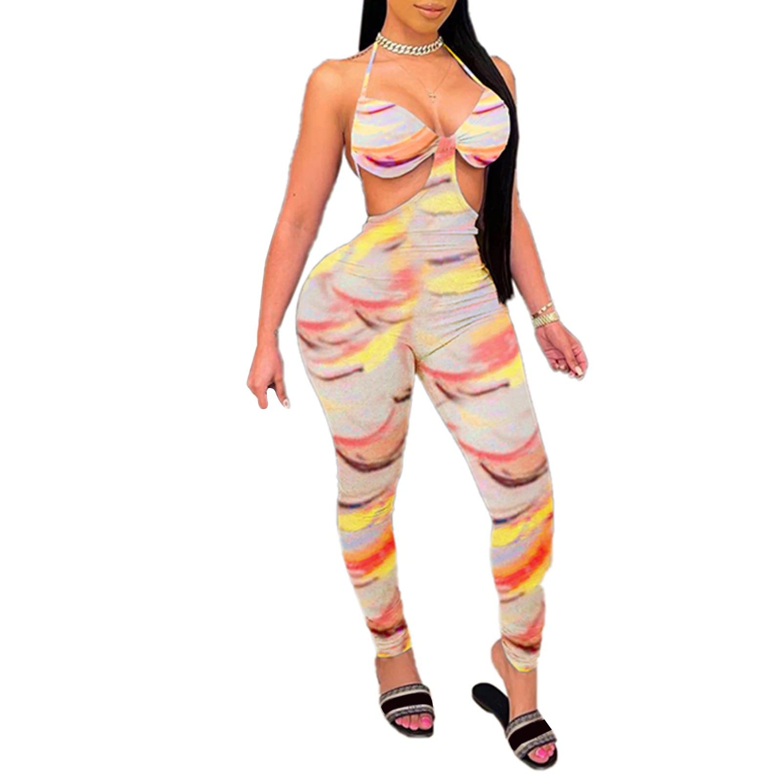 Female Jumpsuit, Tie-Dyed Halter Neck Sleeveless Backless Romper Playsuits for Adults Women, S/M/L/XL/XXL
Female Jumpsuit, Tie-Dyed Halter Neck Sleeveless Backless Romper Playsuits for Adults Women, S/M/L/XL/XXL