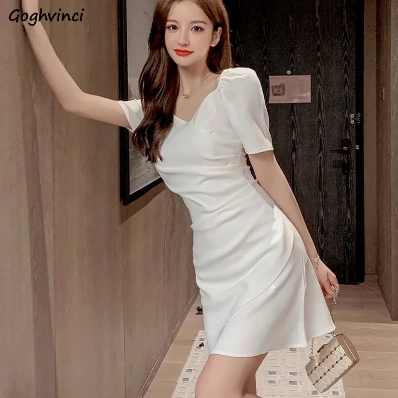 

Women Short Sleeve Dresses Solid V-neck Spliced Ruffle Folds Asymmetrical Designed Elegant Gentle Retro Trendy A-line M-3XL Slim