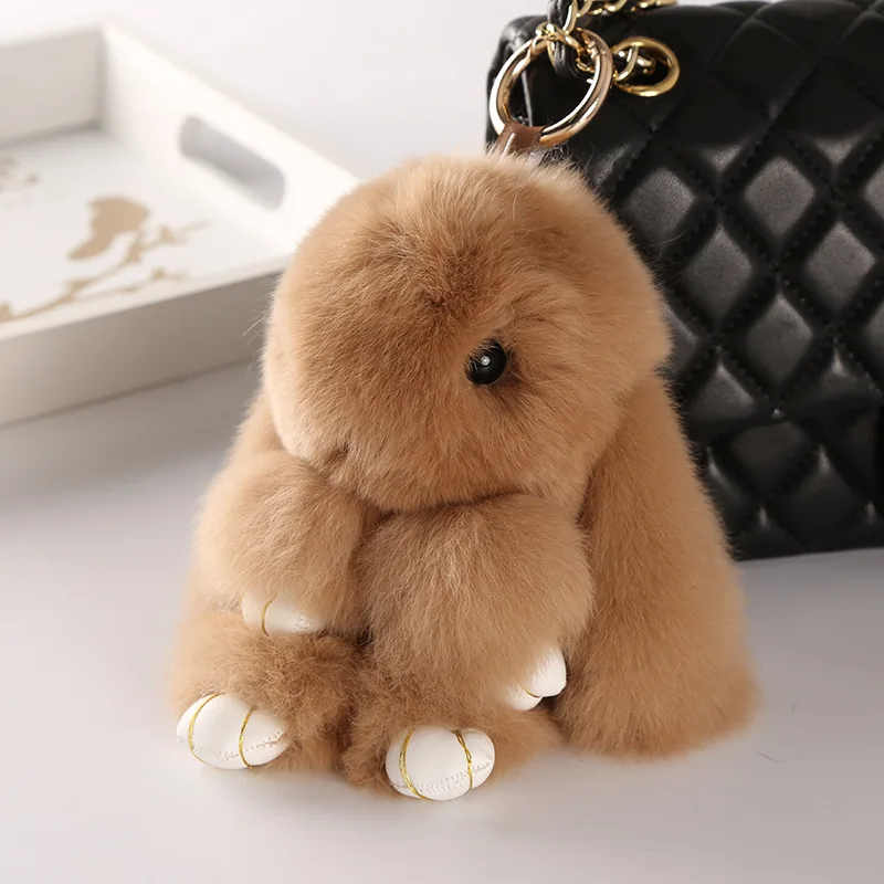 

15cm Cute Pluff Bunny Keychain Rex Genuine Rabbit Fur Key Chains For Women Bag Toys Doll Fluffy Pom Pom Lovely Pompom Keyring