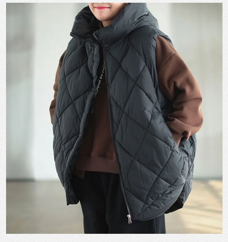 2021 Winter Warm Jackets Loose Oversized Casual Hooded Cotton-padded Jacket Padded Vest Waistcoat Women's Sleeveless Coat | Женская