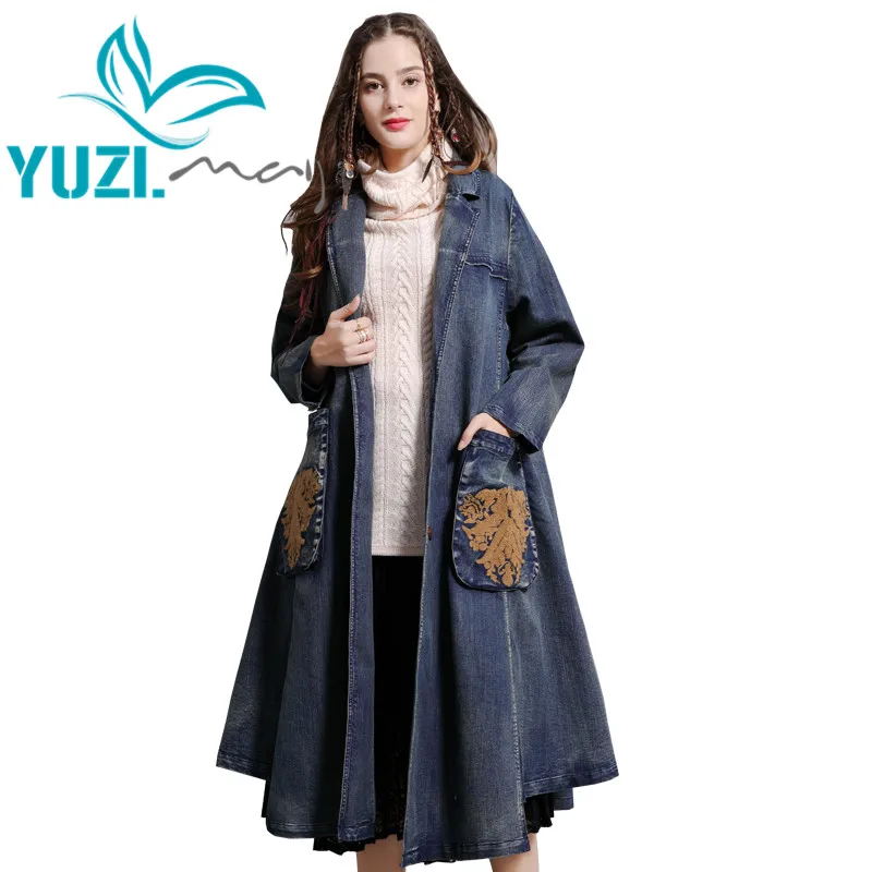 Женский джинсовый тренчкот Yuzi.may, голубое однобортное длинное пальто с отложным воротником, B9287, 2019
Женский джинсовый тренчкот Yuzi.may, голубое однобортное длинное пальто с отложным воротником, B9287, 2019