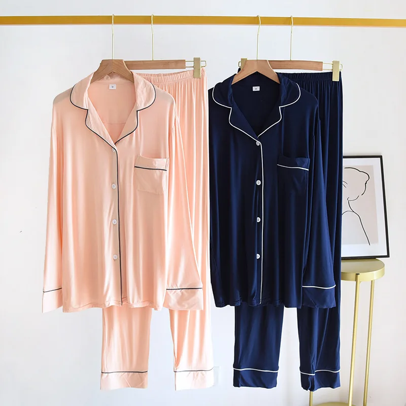 Couple Pajamas set Cotton Long Sleeves Turn-down Collar Women's Solid Color Homewear Men's trousers set two piece set sleepwear
Couple Pajamas set Cotton Long Sleeves Turn-down Collar Women's Solid Color Homewear Men's trousers set two piece set sleepwear