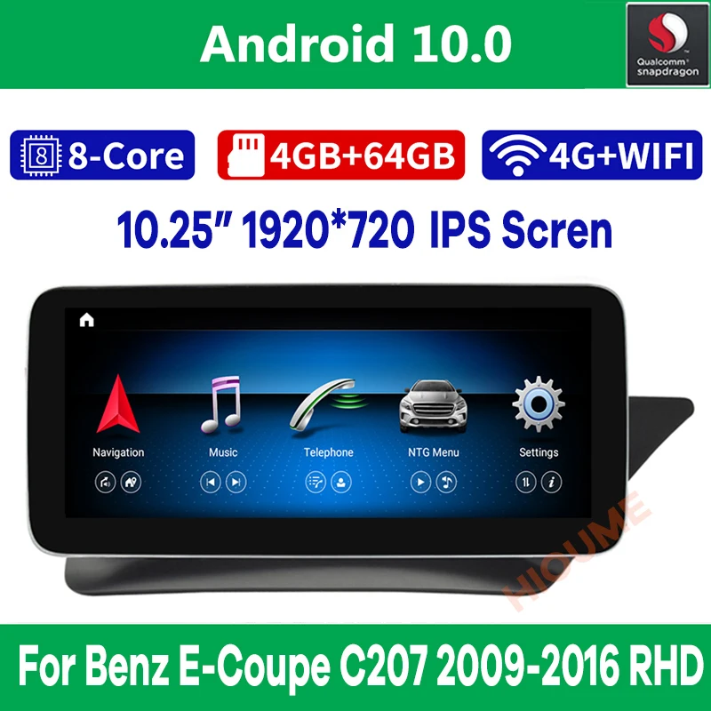 10 25 "Snapdragon Android 8Core 4 + 64G GPS радио для Mercedes Benz E-Class двухдверный купе C207 W207 A207 2009-2016 RHD